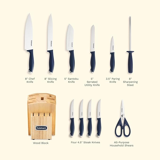 Cuisinart C77SSN-12P Color Pro Collection 12 Piece Knife Block Set, Navy