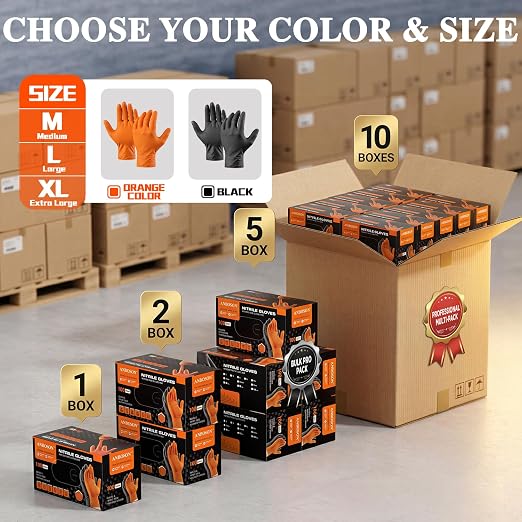 ANBOSON 10 Mil Heavy Duty Mechanic Nitrile Gloves, Large Black 100 Count | Diamond Grip,Latex Free,Chemical Resistant Disposable Thick Rubber Gloves for Auto Repair, Industrial, Food, Work ,BBQ,Men