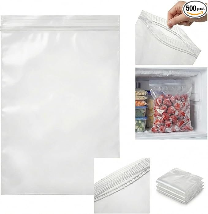 Freezer Bags Gallon size,4 Mil Heavy-Duty Zip Lock Bags for Food Storage, Leak Resistant, 500 Count Bulk –Clear Plastic Reclosable, ideal for Restaurants, Meal Prep, Catering & Industrial Kitchens
