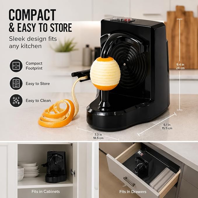 Electric Orange Peeler Automatic Fruit and Vegetable Peeler Machine, Peels Apples, Potatoes, Citrus, Stainless Steel Blade, Compact White (Black)