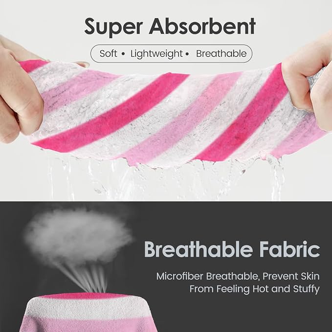 JML Microfiber Bath Towels, 2 Pack, 30" x 60", Cabana Stripe Pink | Hanging Loop, Lint Free, Oversized, Soft, Super Absorbent,Fast Drying, Perfect for Shower, Sauna, Gym, Sports, Fitness, Yoga