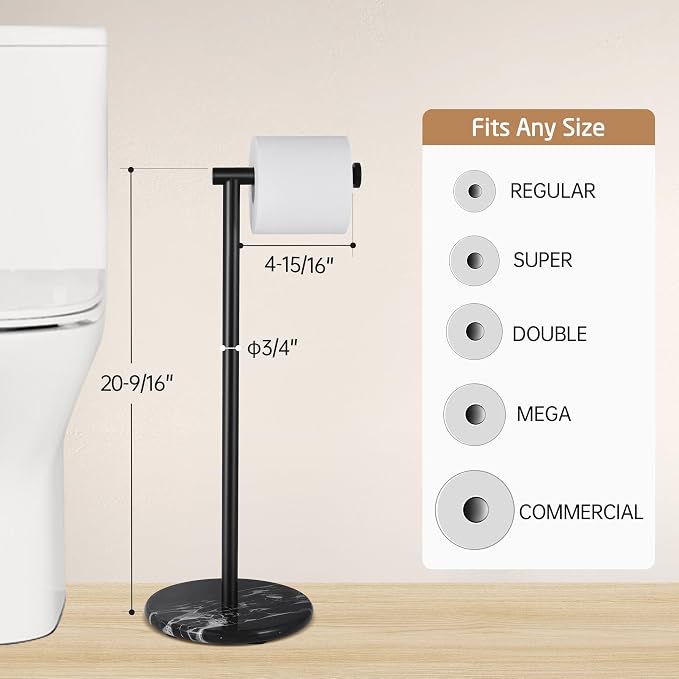KES Natural Marble Toilet Paper Holder Stand Bathroom Free Standing Toilet Paper Holder 18/8 Stainless Steel, Matte Black, BPH284S1-BBK