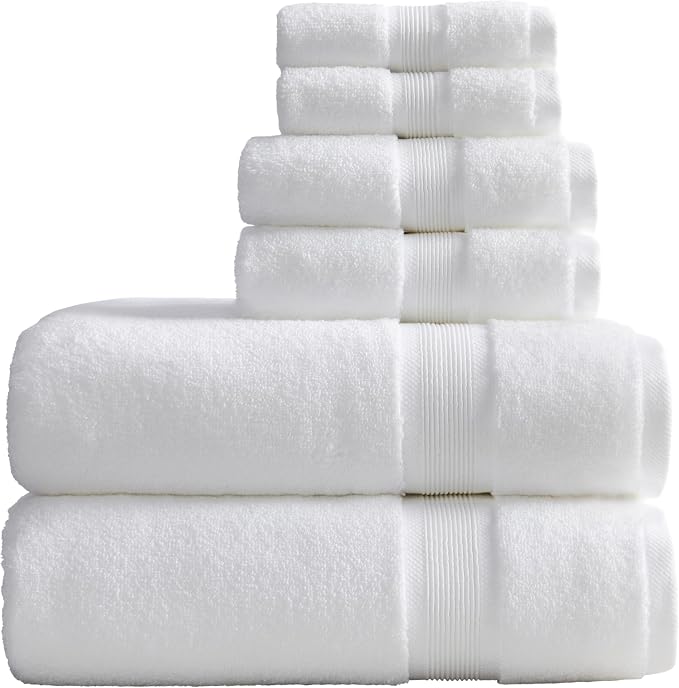 Springtree Home Luxury Bamboo Rayon Bath Towel Set | 6-Piece Set | White | 35% Bamboo Rayon - 65% Zero Twist Cotton | Absorbent Quick-Dry Towels for Bathroom | Ultra Soft | OEKO-TEX Standard 100