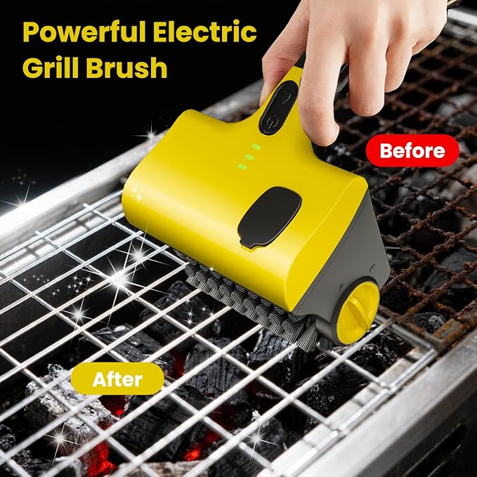 Electric Grill Brush for Outdoor, Cordless Rechargeable Grill Brush with Water & Cleaning Solution Tank, IPX7 Waterproof, 304 Stainless Steel, Automatic Grill Cleaner for BBQ Grates