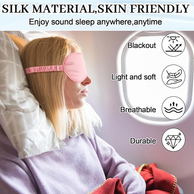 Newcotte 50 Pcs Silk Sleep Eye Mask for Sleeping Adjustable Elastic Strap Blackout Smooth Soft No Pressure Eye Covers for Women and Men Comfortable Blindfolds(Pink,Black)