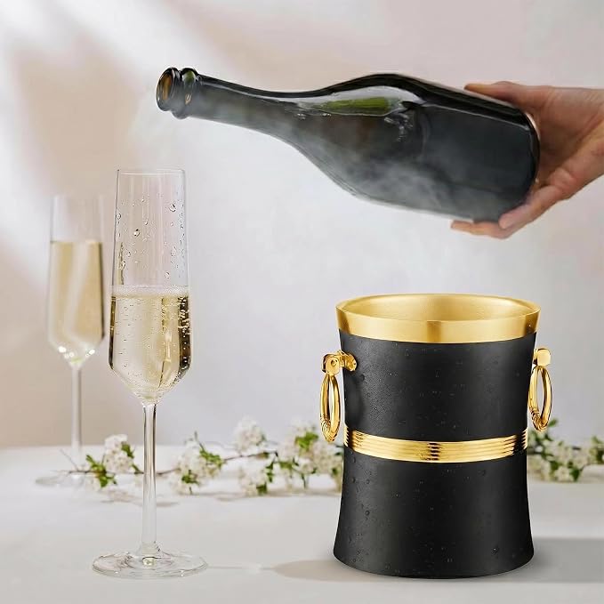 Gold Wine Chiller Bucket for Bottle 750ml White Wine Cooler, Insulated Champagne Beer Ice Chiller Keep Wine & Beverage Cold
