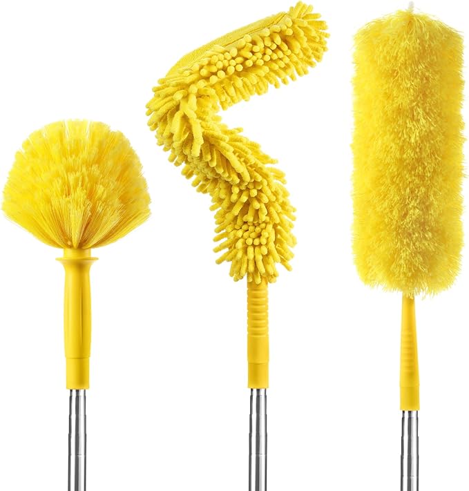 17FT Extendable Duster with 2-9 ft Extension Pole for High Ceilings, Newliton Cobweb Duster for Ceiling Fans Hard-to-Reach Areas, Long Handle Microfiber Dusting Tool for Home Cleaning