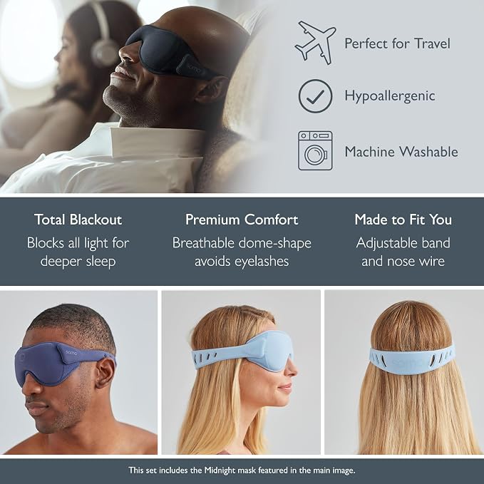 Scentered x SOMO Luxury Blackout 3D Sleep Mask for Side Sleepers & Sleep Well Aromatherapy Balm - Acupressure Eye Mask with Eyelash Space, Hypoallergenic - 4-in-1 Sleep Gift Set with Pouch & Wash Bag