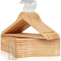 TOPIA HANGER Wooden Coat Hanger 20 Pack, Natural Wood Suit Hangers with Non Slip Pants Bar, 360° Swivel Hook and Shoulder Notches for Camisole, Jacket, Pants, Smooth Finish-CT34N20