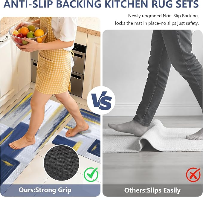 XLHOMO Kitchen Rugs Sets of 3, Non Slip Washable Kitchen Mats for Floor, Anti-Fatigue Runner Rug with Rubber Backing, Waterproof Kitchen Rug Set for Laundry, Floor, Office, Hallway