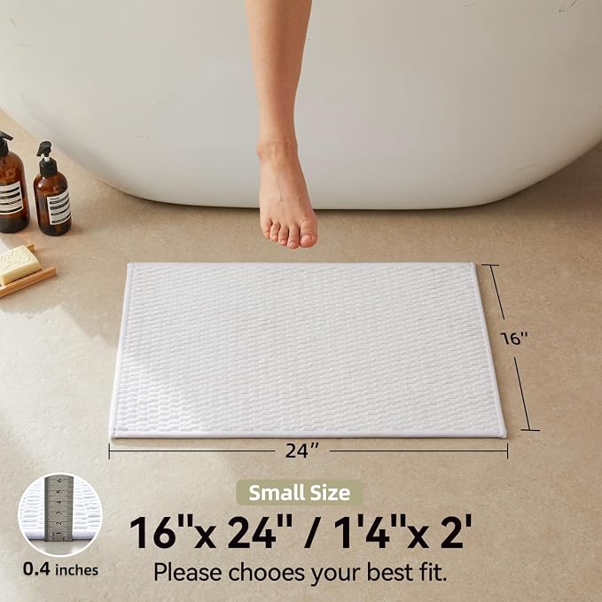Triohero Bathroom Rugs Non Slip Washable, Super Absorbent Thin Bath Mat Small Quick Dry Low Pile Bathroom Rug, White 16"x24"
