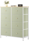 OLIXIS 8 Drawer Storage Dresser with Wood Top - Wide Fabric Chest Organizer for Bedroom, Closet, Living Room,Tower Cabinet, TV Stand, Hallway Entryway Furniture, Light Green