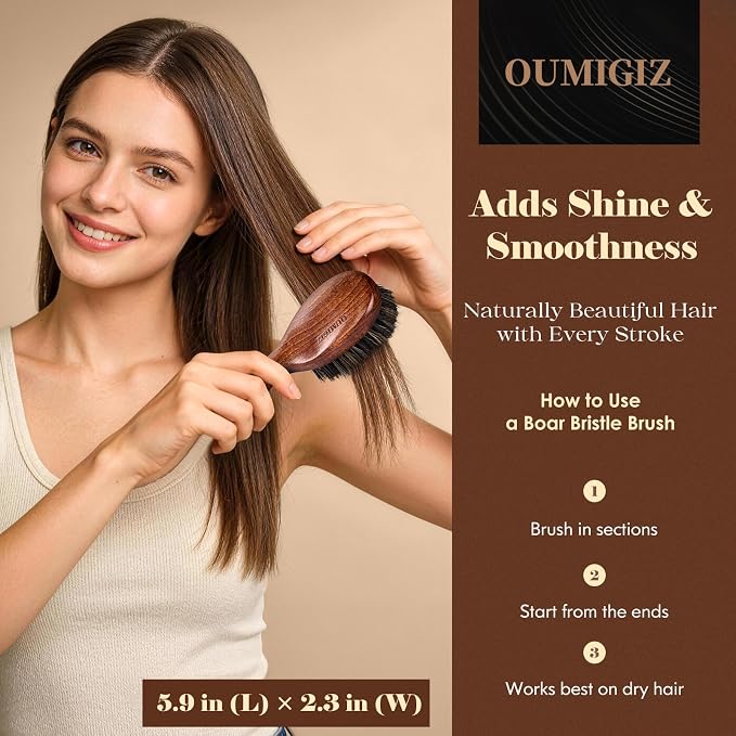 Small Boar Bristle Hair Brush Since 1965 British Craftsmanship, Handmade Natural Wooden Mini Hairbrush/Beard Brush, Pure Soft Bristles Gentle Detangling Women Men Kids Thin Fine Hair, Smooth & Shine