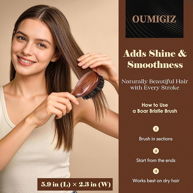 Boar Bristle Hair Brush Set, Large and Mini, Since 1965 British Craftsmanship Handmade Natural Wooden, Pure Soft Bristles, Gentle Detangling for Women Men Kids, Thin Fine Hair, Smooth & Shine