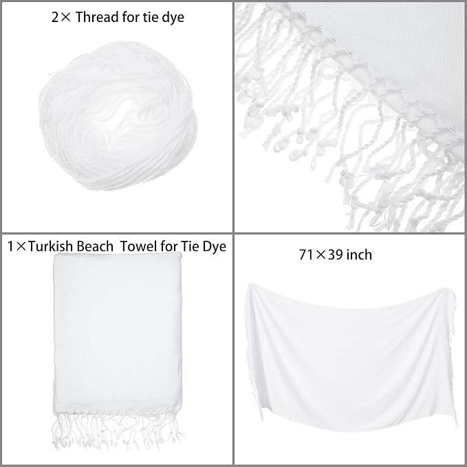 Dielianyi Turkish Beach Towels for Tie-dye Oversized White Beach Towel for tie dye Party 71x39 Lightweight Beach Blanke for Bath Towel Travel Towels with tie dye Thread (1) (1 PCS)