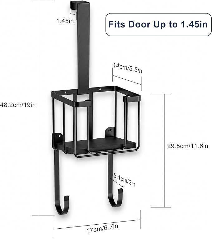 ORLESS Ironing Board Hanger Over Door & Wall Mount, Black | 2 in 1 Heavy Duty Iron Board Holder with Storage Basket, Fits T/Y Boards, Laundry Room Space Saver