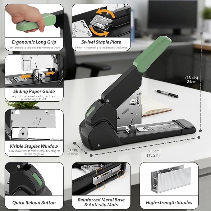 AFMAT Heavy Duty Stapler, 210 Sheet Effortless Stapler for Desk, 60% Reduced Effort, Jam Free, 50,000+ Uses, Adjustable Paper Depth, Metal Desktop Staplers for Office, Includes 7000Pcs Staples, ES15