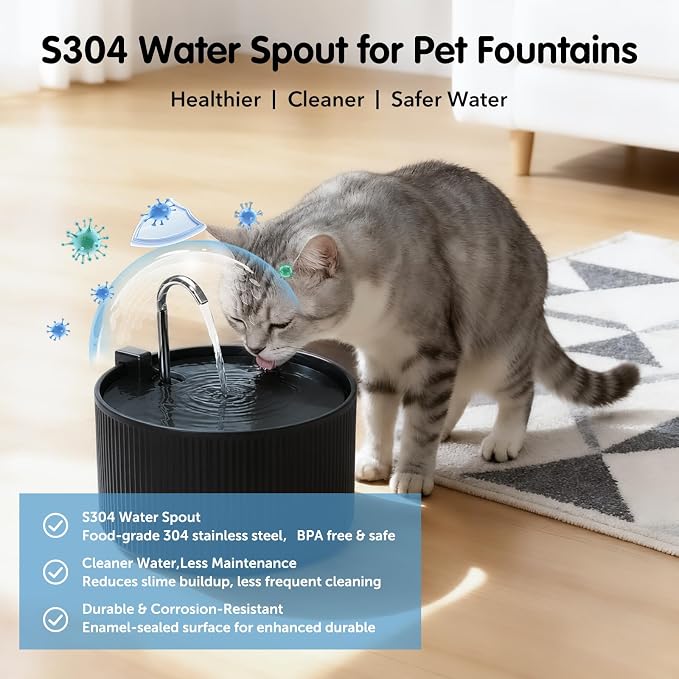 2.2L Ceramic Pet Fountain –Porcelain Pet Water Fountain & Little Dog Drinking Bowl– Automatic Cat Water Dispenser （Black）