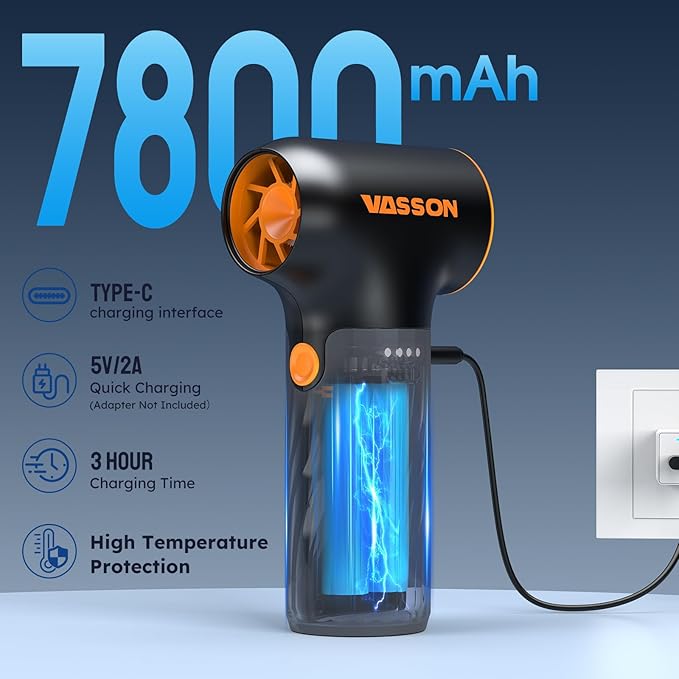 Compressed Air Duster, 260000RPM Cordless Electric Air Blower with Brushless Motor, 3-Speed Adjustable & Rechargeable – Powerful Dust Cleaner for Keyboard, Computer, Car, Outdoor, Air Bed