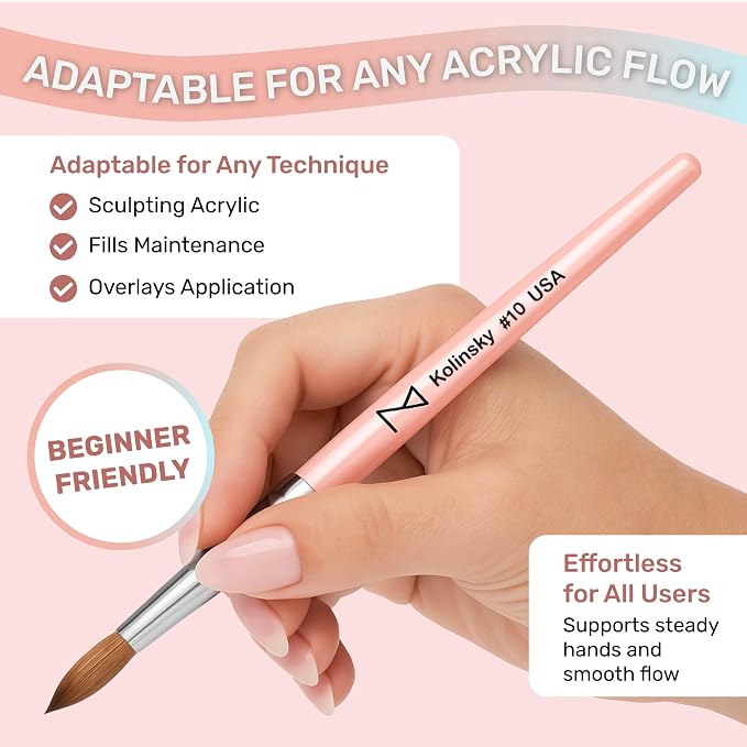 Majesti Pink Acrylic Nail Brush - Professional Kolinsky Acrylic Nail Brush- Handcrafted Nail Tool Supplies - Long Lasting, Professional Nail Art - Comes in 6 Sizes