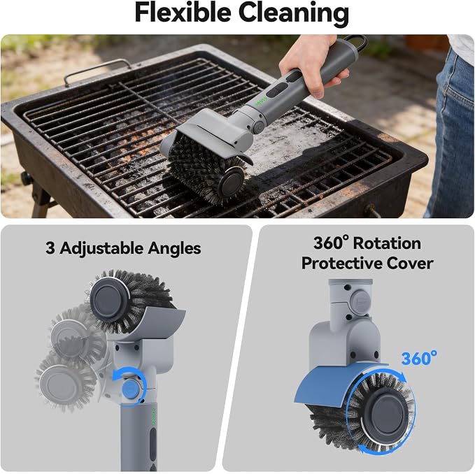 Upgrade Electric Grill Brush, BBQ Grill Brush for Outdoor Grill - 180°Adjustable Automatic Stainless Steel Wire Grill Cleaning Brush for Camping Outdoor BBQ Accessories