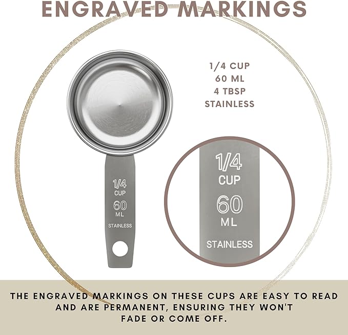 1/4 Cup Stainless Steel Measuring Cup | Sturdy Metal 60 ml | 60 cc | 2 oz | Single Cup for Wet and Dry Ingredients | Great for use as 1/4 Cup Dog Food Scoop - 12 PK