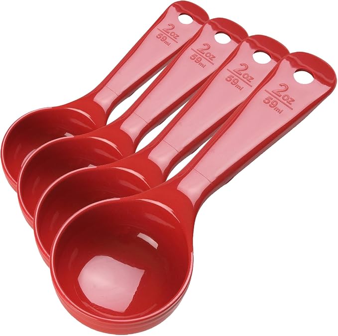 Carlisle FoodService Products Measure Miser Solid Measuring Spoon with Short Handle, 2 Ounces, Red, 1 Count (Pack of 4)