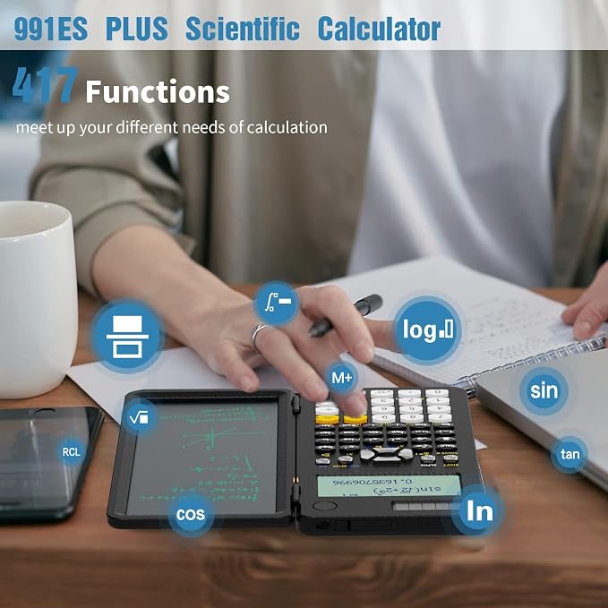 Scientific Calculators for Students 991ES Office Calculators with Notepad Desktop, ROATEE 4-Line Display Calculator with LCD Writing Tablet, Battery Rechargeable Power Calculator School Supplies