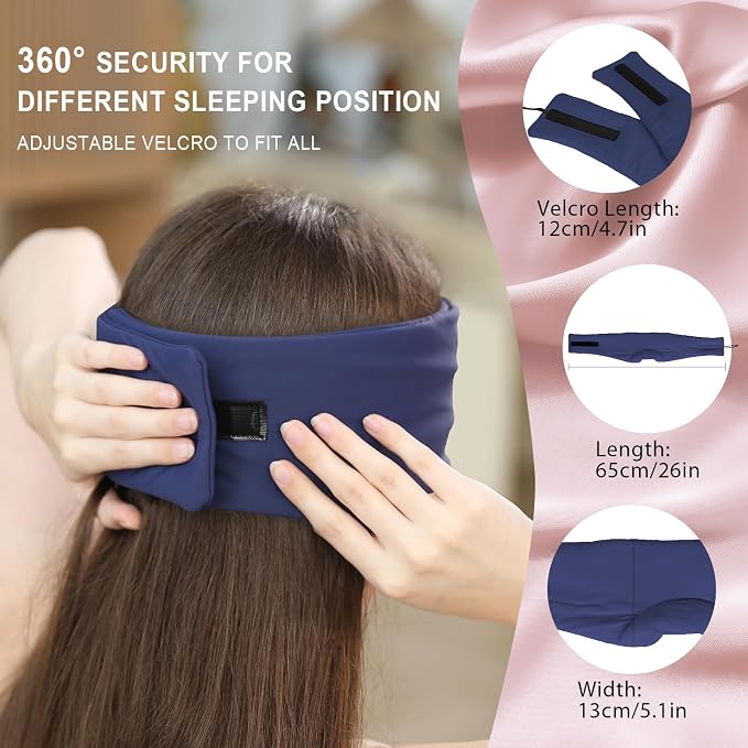 LC-dolida Sleep Mask with Bluetooth Headphones, Ice Silk Sleep Mask with Bluetooth 5.4, Total Blackout Eye Mask for Sleeping, Soft Sleep Mask for Women Men, All Night Sleep, Travel(Navy)