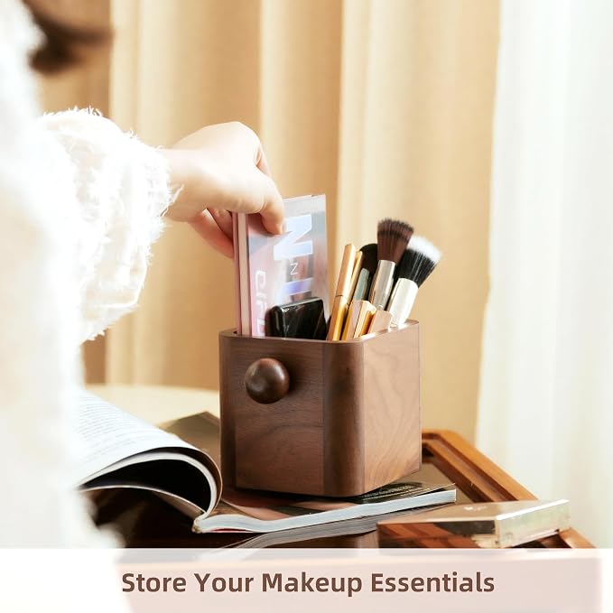 Solid Wood Makeup Brush Holder,Wood Remote Control Holder