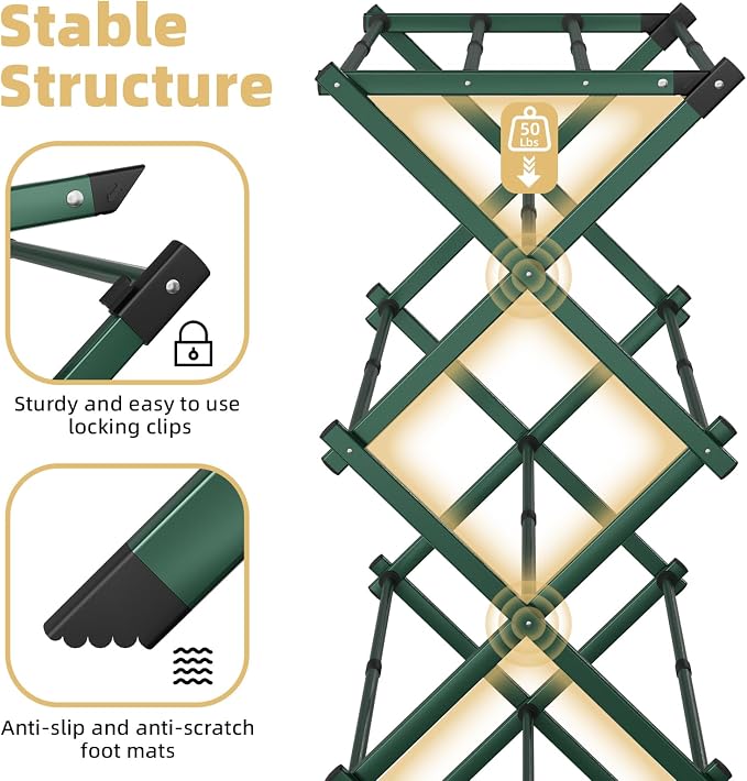 BAKON Foldable Space Saving Clothes Drying Rack, Extendable Rustproof Laundry Rack for Indoor Outdoor Dorm Room Apartments RV, Green
