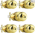 Probrico Polished Brass Privacy Interior Door Knobs Bed and Bath Keyless Door Locksets, 5 Pack