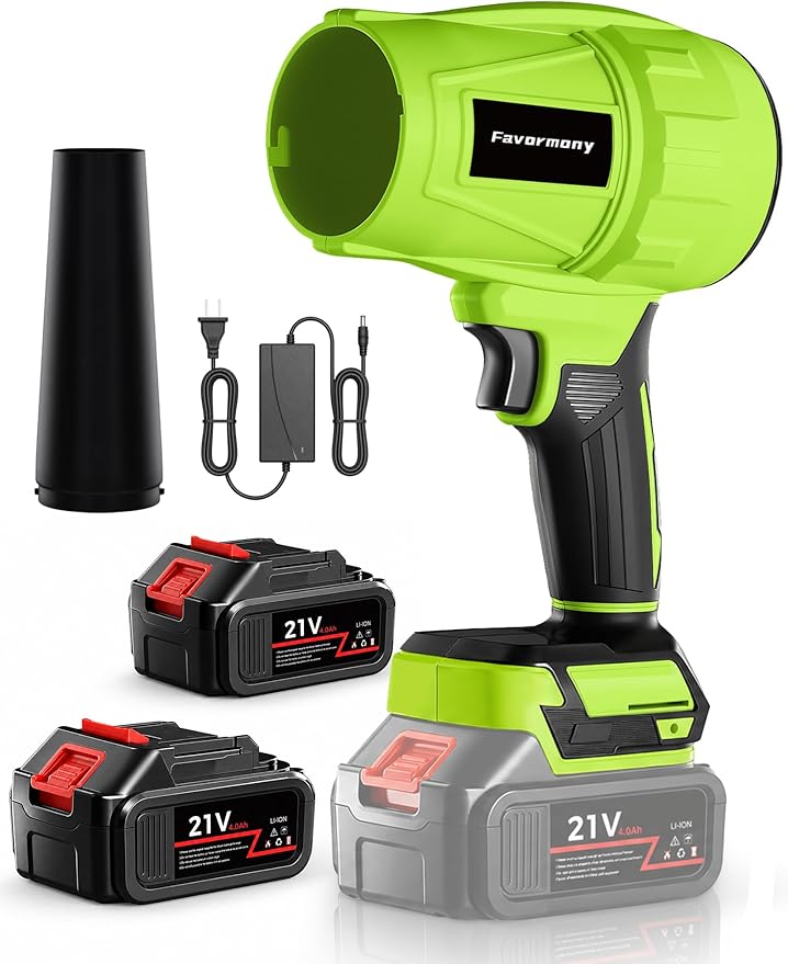Hand held Blower, 600,000 RPM Electric Leaf Blower Cordless with 2×4.0Ah Batteries and Charger for 40 Minutes Use, Portable Blowers for Lawn Care, Car Blow Dryer with Extended Nozzle (Green)