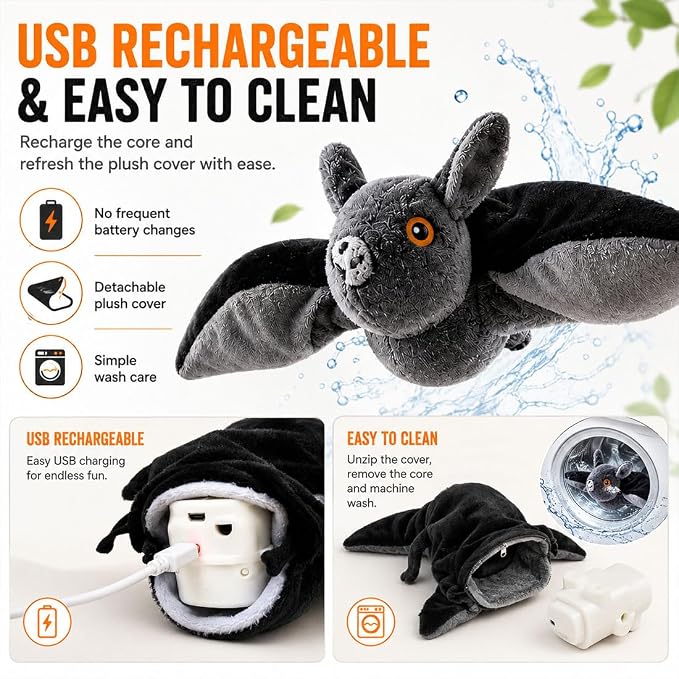 Flying Bat Dog Toy, Flapping Wings Interactive Pet Teaser (3PCS) | USB Rechargeable | Chirping Sounds | Hanging & Ground Play | Realistic Flight Motion | Cat & Dog Exercise