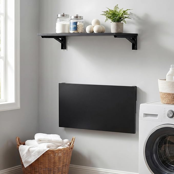 Need 36x20IN Wall Mounted Folding Table for Office Laundry Black | Black Frame Fold Down Wall Mount Desk Folding Wall Table for Small Apartment, Garage&Ironing Station