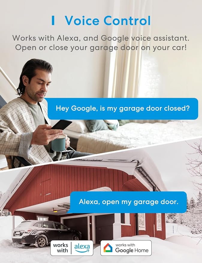meross Smart WiFi Garage Door Opener Remote Work with Alexa and Google | Compatible with SmartThings, App and Voice Control, Auto Close, Easy to install, No Hub Needed, Non-HomeKit Version