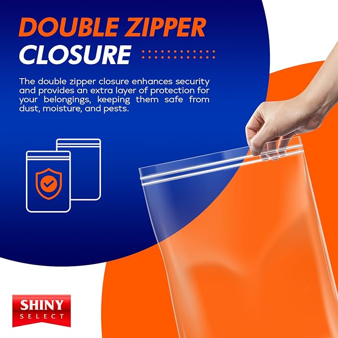 25 count – Extra Large Storage Bags with Double Zipper Top, 5 Gallon, Jumbo Reusable Freezer Bags for Food, Clear Plastic Bags for Clothes, Storage and Travel, 18” x 24”, 2 Mil Thick