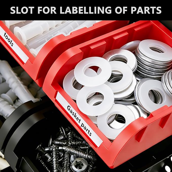 60Pcs Plastic Wall Mounted Storage Bins Parts Rack Nuts And Bolt Bins Organizer For Shop Garage for Screws, Nuts, Bolts, Nails, Beads, and Small Hardware Parts(RED+BLUE+BLACK, 60)