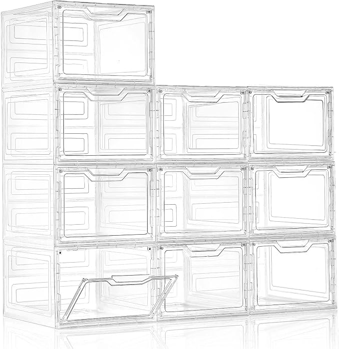 10 Pack Clear Storage Bins with Lids, 19 Qt Closet Organizers and Storage | Stackable, Magnetic Doors, Clothes Organizers and Storage, Purse Organizer, Craft Containers