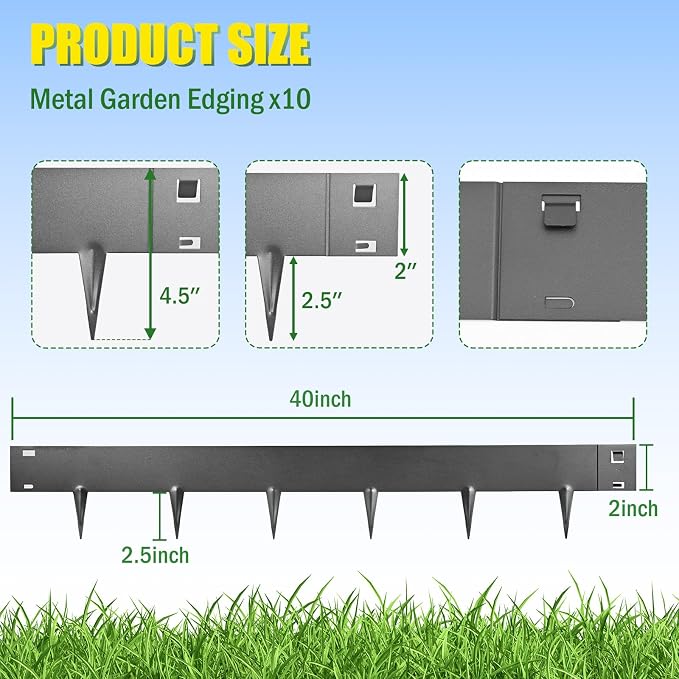 33ft. Metal Lawn Edging 10 Pack 4.5 inch, Black, Decorate Garden and Fence | Includes a Pair of Gloves, Bendable Hammer-in Steel Edging Landscape, Easy Installation, Adaptable to Various Outdoor Spaces