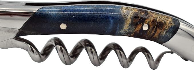 Laguiole En Aubrac Sommelier Waiter's Corkscrew, Stabilized Blue Poplar Burl Handle, Wine Opener With Foil Cutter & Bottle Opener, Polished Bolster