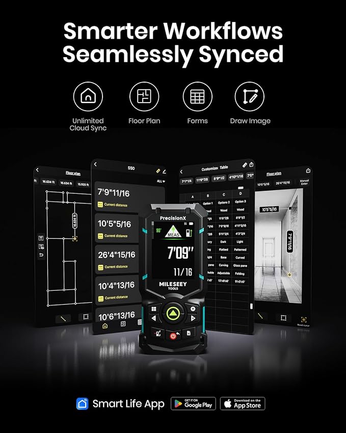 MILESEEY S50 Green-Beam Laser Distance Measure - 400ft Laser Measure, P2P, Side-Laser Alignment, Rechargeable, 2.4" IPS Backlit Display, Area/Volume Measurement, 8 Units, Indoor&Outdoor