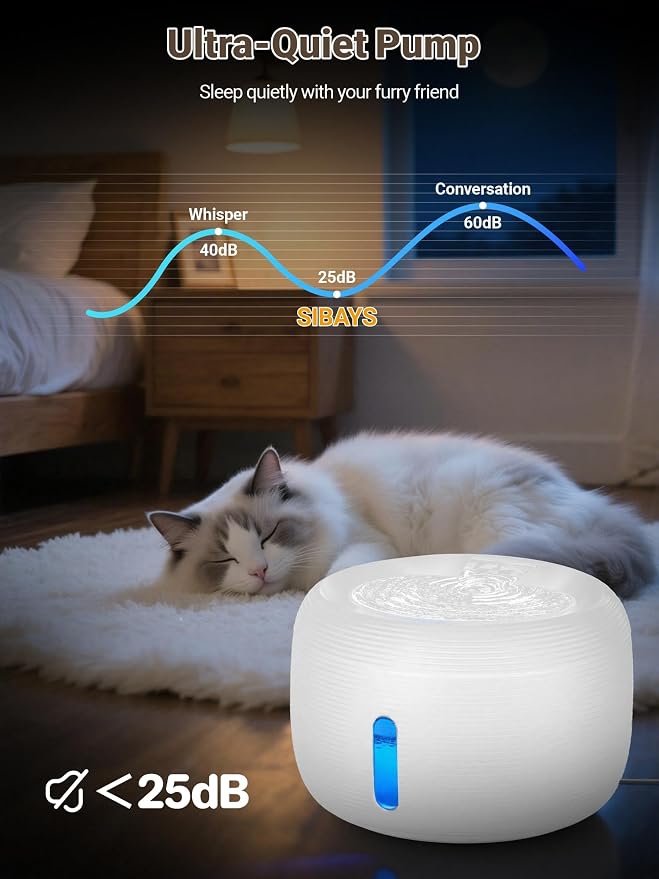 SIBAYS 3.5L Cat Water Fountain, 118oz Large Capacity Pet Water Fountain for Cats Indoor, Automatic Quiet Cat Fountains for Drinking, Dog Water Bowl Dispenser with Visible Window& LED Light(FS77,White)