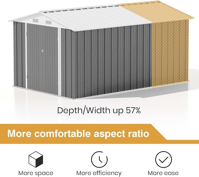 Patiowell 8 x 12 FT Outdoor Storage Shed, Metal Storage Shed, Gray | Steel Shed Storage House with Design of Lockable Doors, Utility and Tool Storage for Garden, Patio, Backyard, Outside use