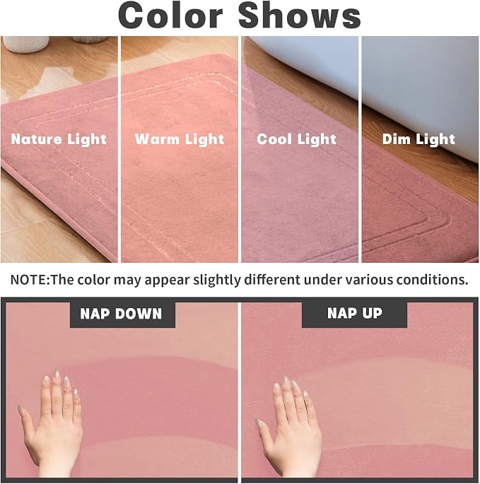 YIHOUSE Pink Memory Foam Bath Mat Set 5 Pieces, Non Slip, Absorbent, Washable, Soft, Comfortable, Rectangular Bathroom Rugs
