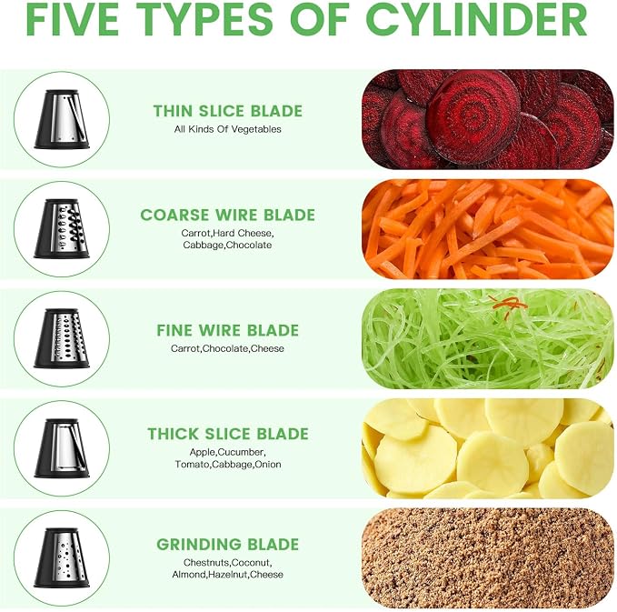 Electric Cheese Grater for Block Cheese - Electric Vegetable Chopper with 5 Blades, Automatic Shredder for Potato Carrot Cucumber Cabbage Onion Kitchen Essentials