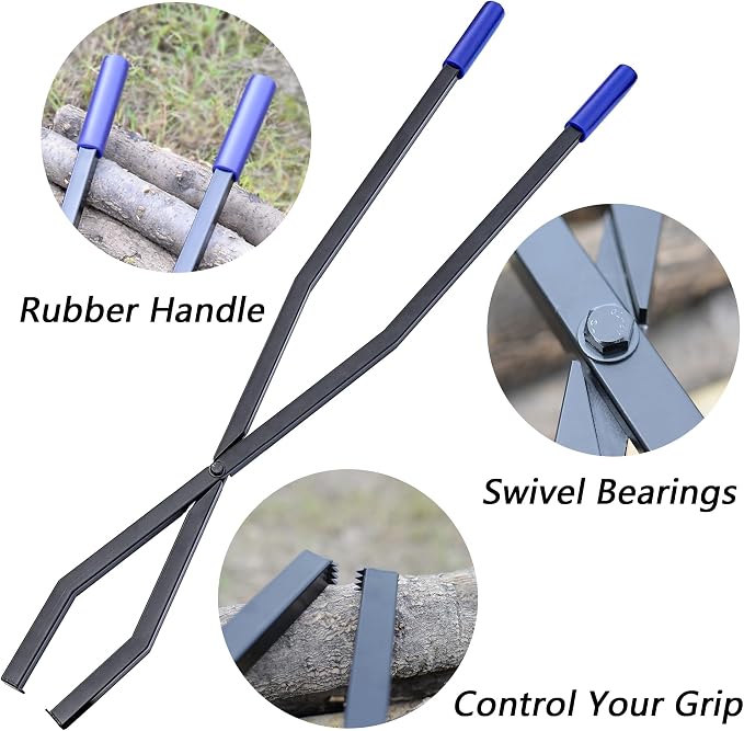 40'' Fire Tongs for Fire Pit Heavy Duty Firewood Grabber Tool Metal Log Grabber for Large Logs Rustproof Safely Moves Firewood Outdoor Bonfire Campfire