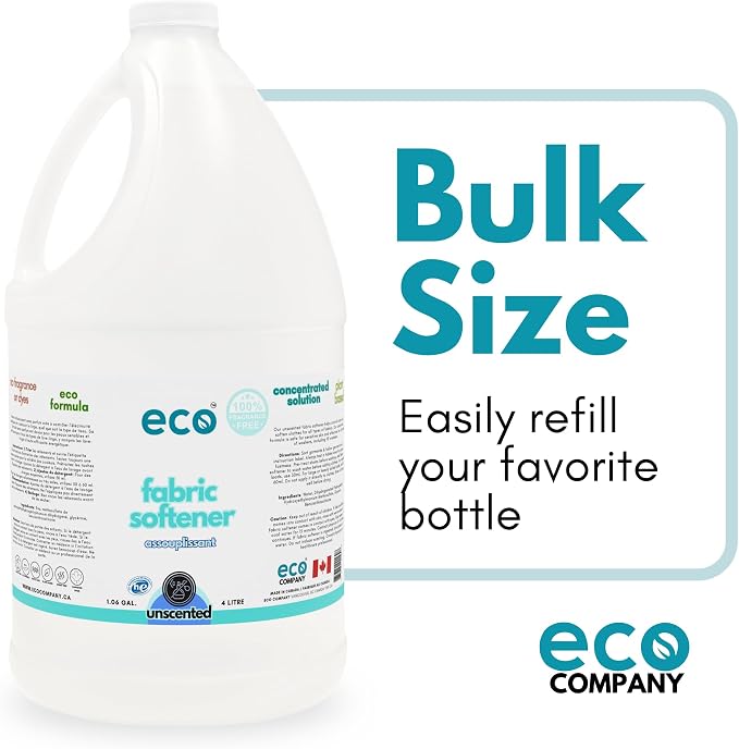 Eco Fabric Softener, Unscented, 1 Gallon, Reduces Static, Plant-Based & Biodegradable Formula, HE Washer Compatible, Fragrance Free, Gentle for Sensitive Skin, Sustainable & Eco-Friendly Laundry Care