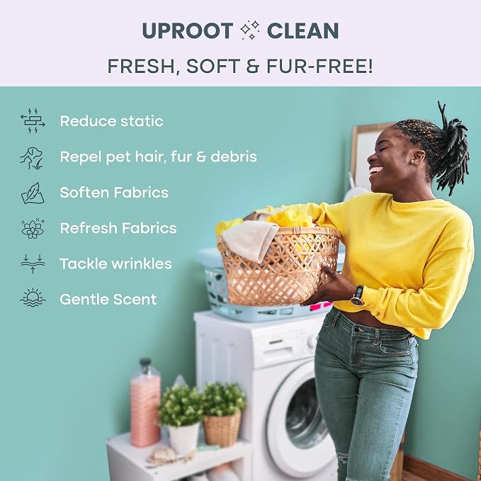 Uproot Clean Washing Machine Cleaner Tablets Ultra & Dryer Sheets Pet Hair Reduction Set: Anti-Static Pet Hair Remover for Laundry & 40% Stronger Washer Machine Cleaning Tablets - Perfect Laundry Set
