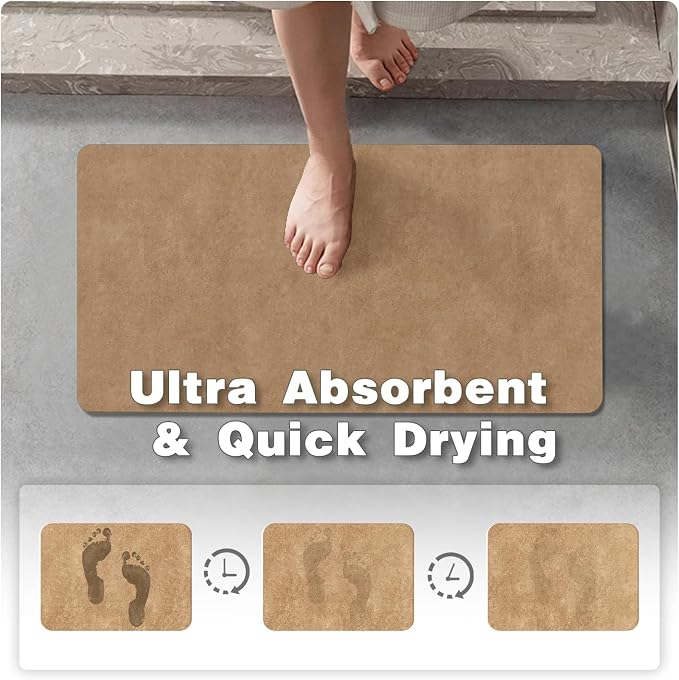 TYUU Bathroom Mat Quick Dry, Bathroom Rugs Non Slip Washable Thin Absorbent Bath Mat Fits Under Door Bathroom Floor Mat Perfect for Bath, Shower, or Sink 24"x60" Camel